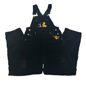 Vintage‎ 90s Winnie the Pooh Black Velvet Velour Embroidered Overalls Sz 10/12